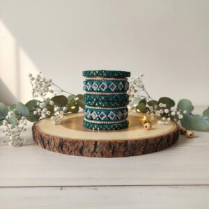 Emerald Green Silk Thread Bangle Set with Pearl Accents