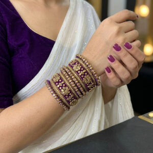 Kundan Embellished Thread Bangle Purple Color Set