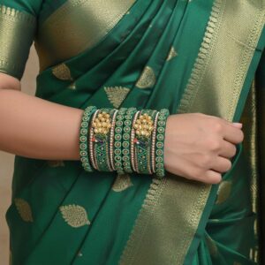 Handcrafted Green Silk Thread and Peacock Motifs Bangle Set