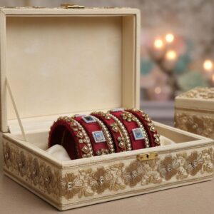 Handcrafted Maroon Silk Thread Bangle with Kundan and Pearl Accents
