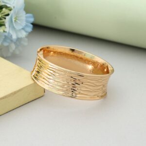 Textured Ripple Wide Cuff Bracelet – Gold Tone