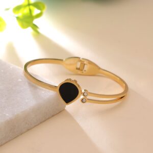 Gold Bangle Bracelet with Black Teardrop Enamel & Crystal Accents