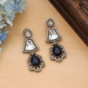 Royal Blue Monalisa & American Diamond Drop Earrings