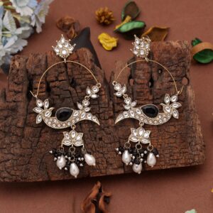 Traditional Kundan Stone Crescent Earrings