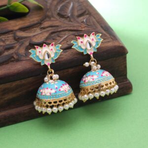 Lotus Design Meenakari Earrings with Unique Traditional Craftsmanship Look