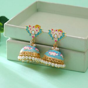 Lotus Design Meenakari Earrings with Unique Traditional Craftsmanship Look