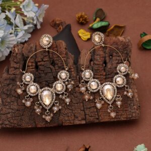 Handmade Champagne Gold Chand Bali Dangle Earrings