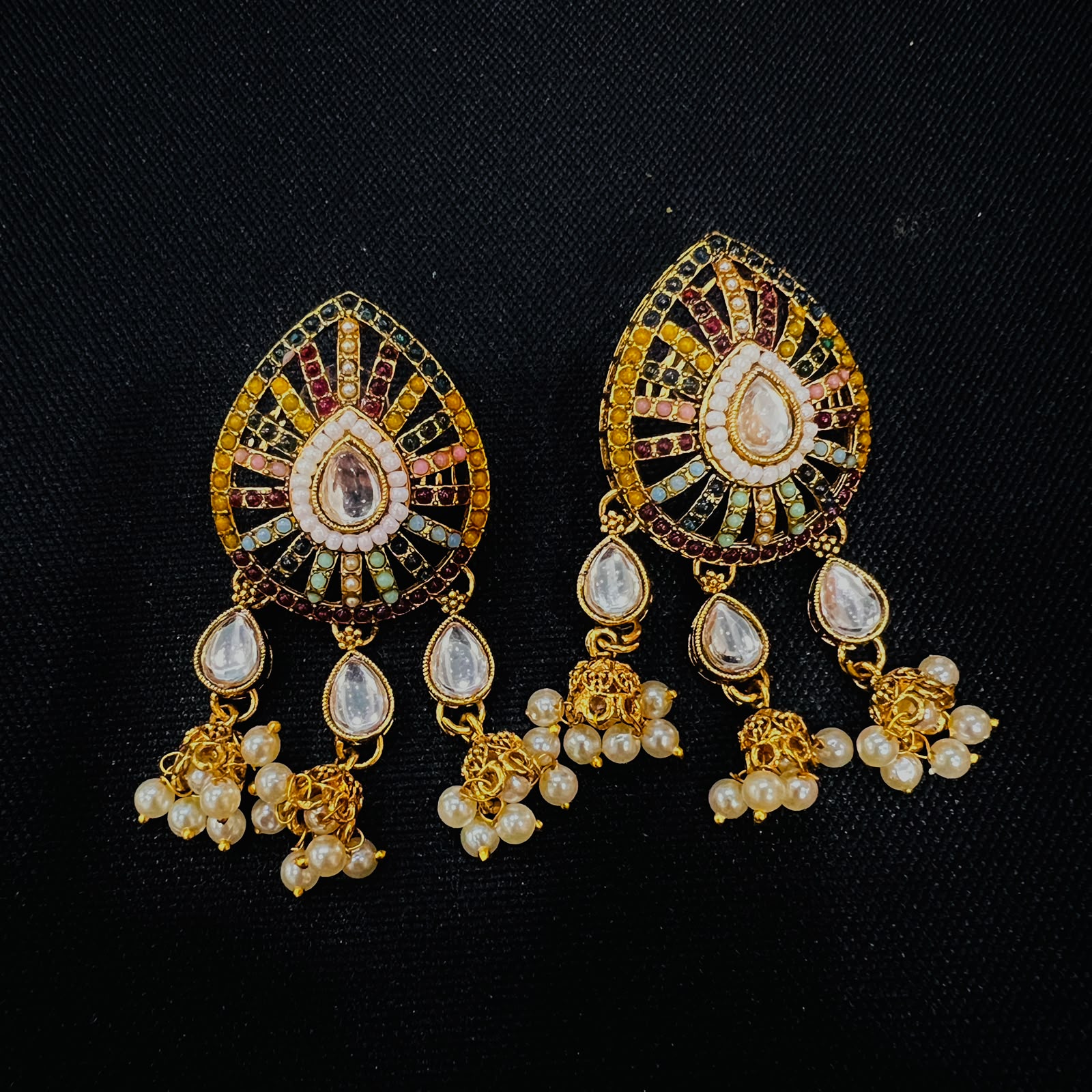 MULTI COLOR GOLD BASED KUNDAN EARRINGS